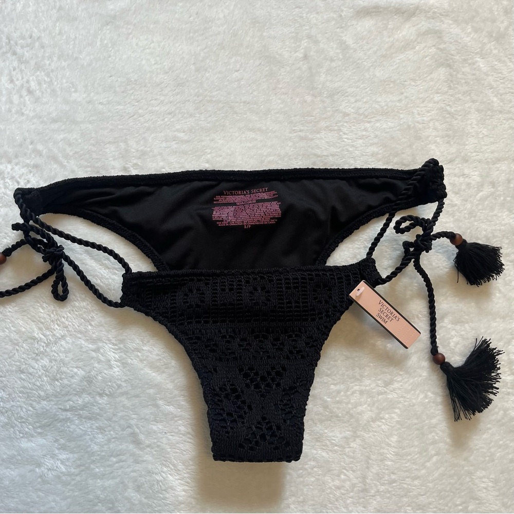 Victorias Secret Black lace bikini bottom with side ties- size S
